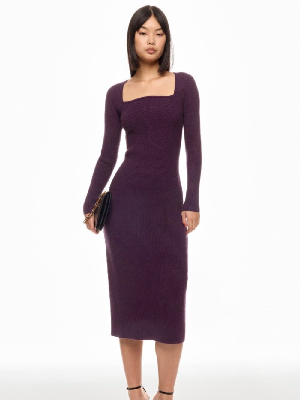 Jason Wu Square Neck Ribbed Knit Midi Dress Size XS